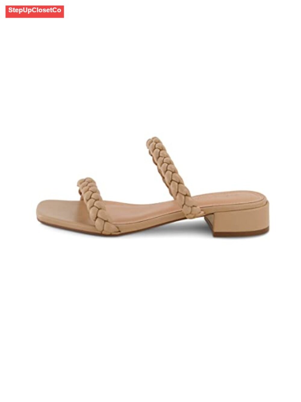 Braided Low Block Heel Sandal with Memory Foam - Women's Slide Sandal